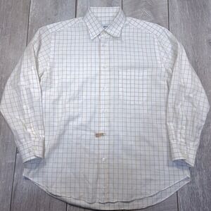 Brioni Button Down Shirt Mens XL White Gold Grid Check Italy Long Sleeve Top